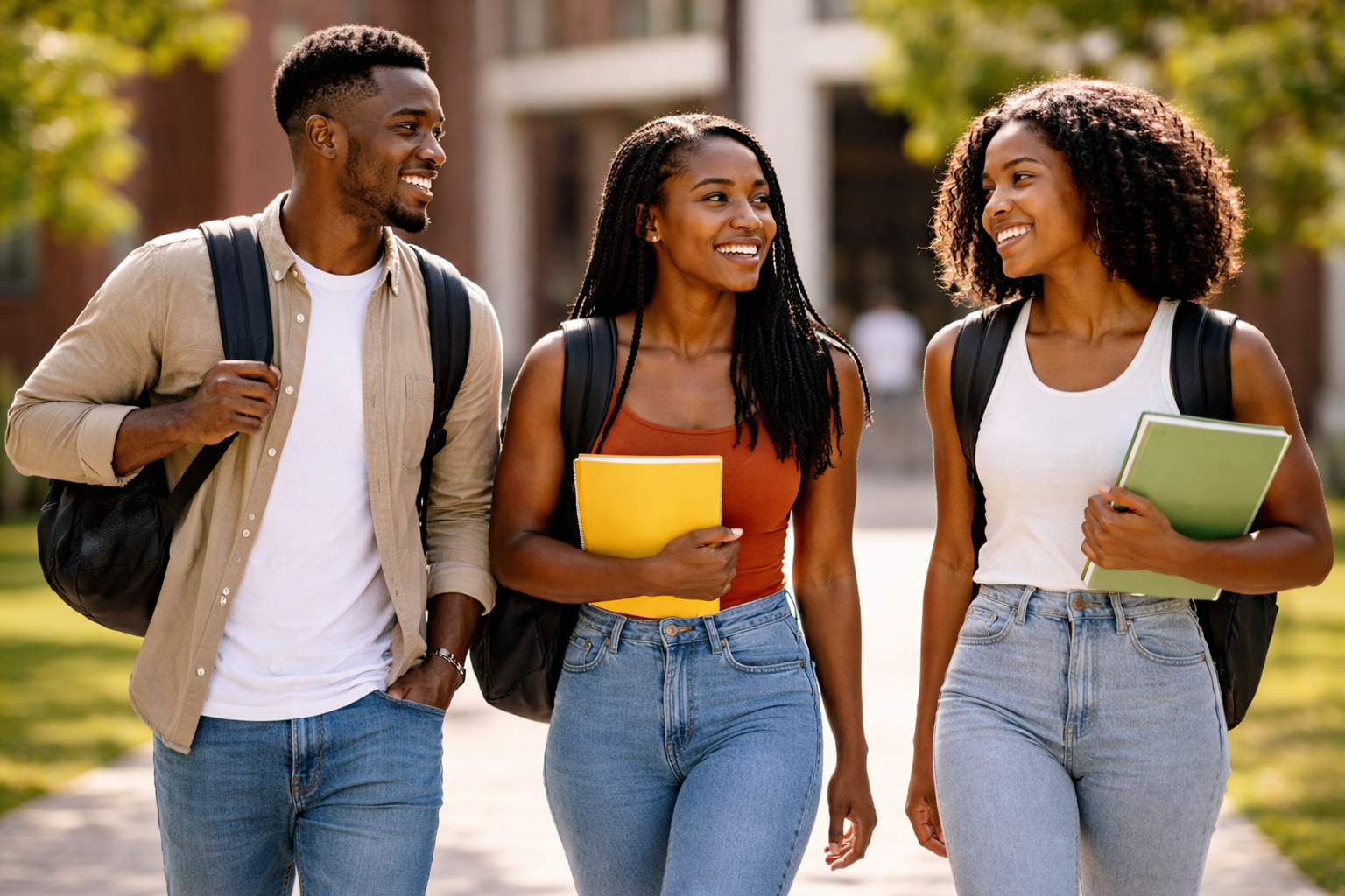University students walking together outdoors.