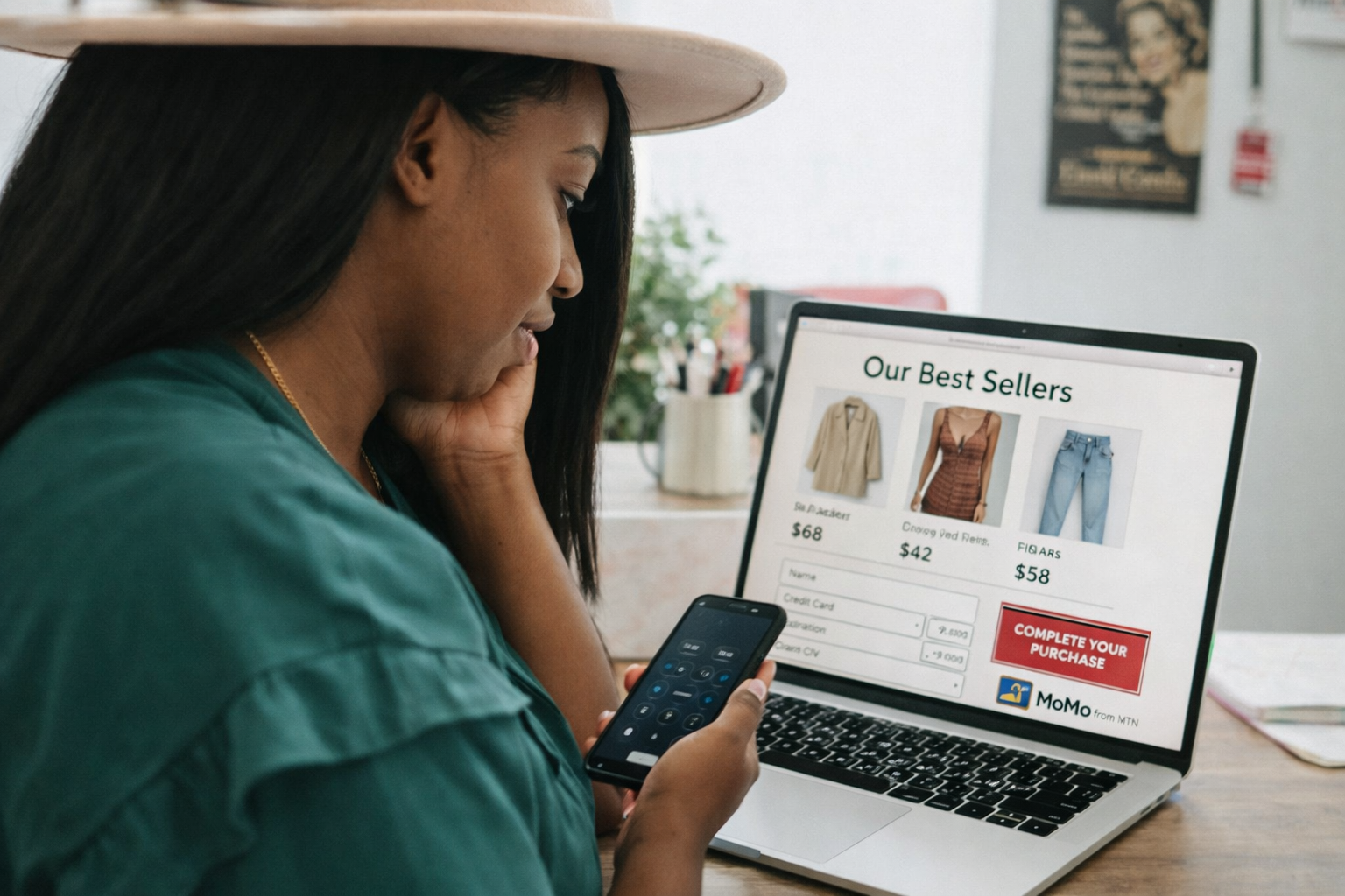Black business professional reviewing payment operations from a laptop.
